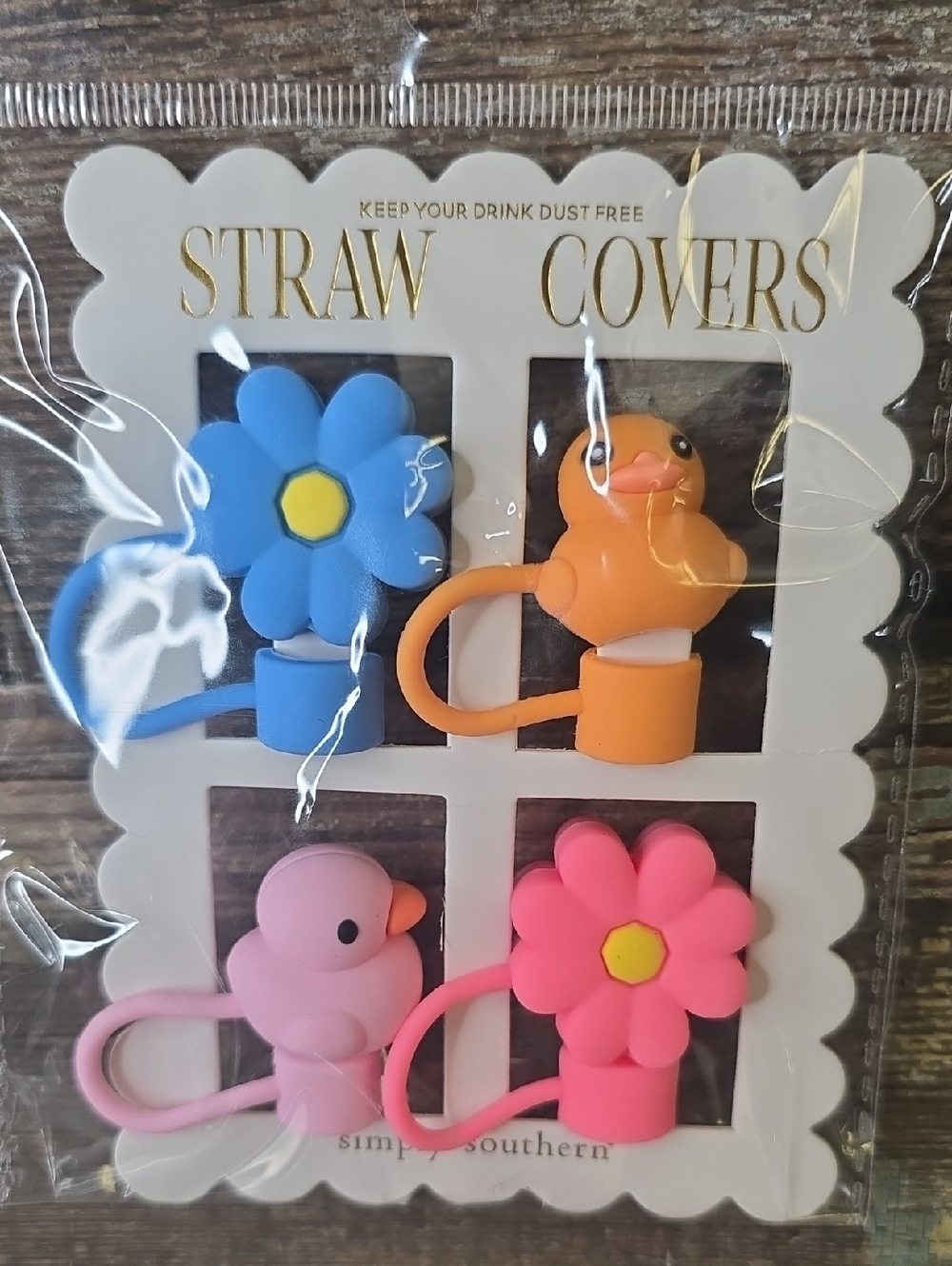 Simply Southern Blue, Orange & Pink Floral and Duck Straw Covers - Set of 4 NWT